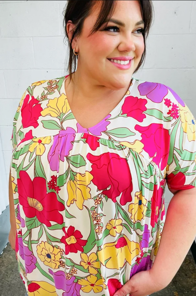 SAMPLE! Multicolor Floral V Neck Dolman Top-Timber Brooke Boutique, Online Women's Fashion Boutique in Amarillo, Texas