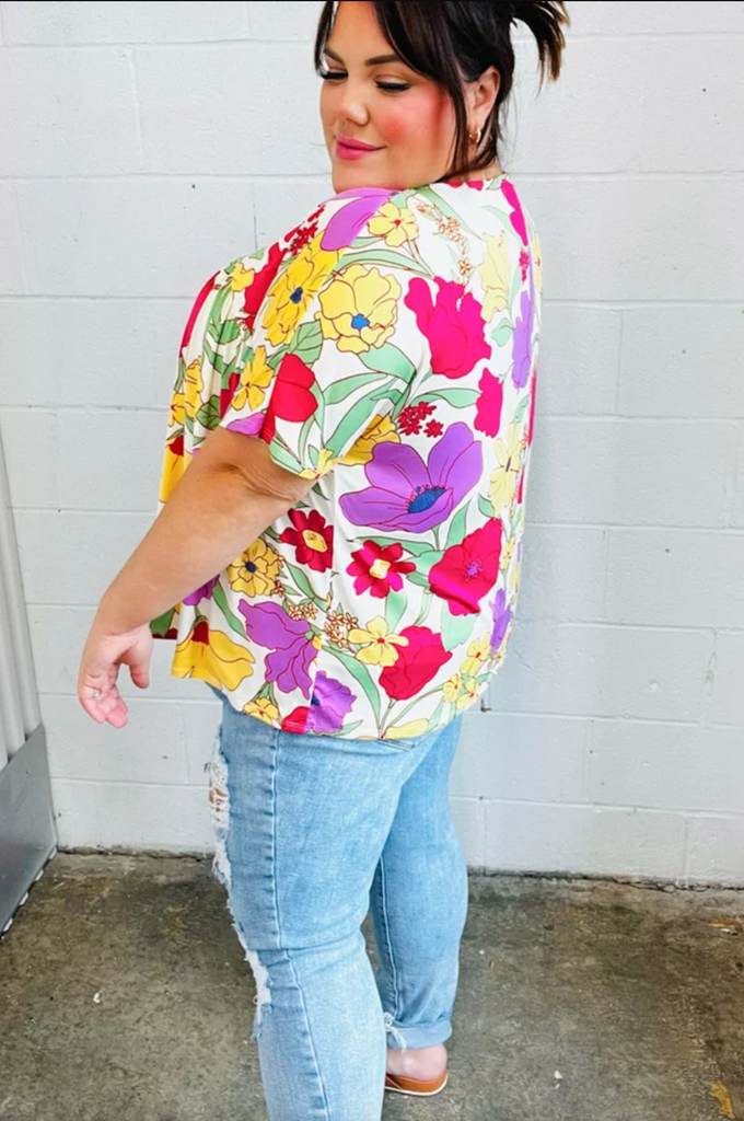 SAMPLE! Multicolor Floral V Neck Dolman Top-Timber Brooke Boutique, Online Women's Fashion Boutique in Amarillo, Texas