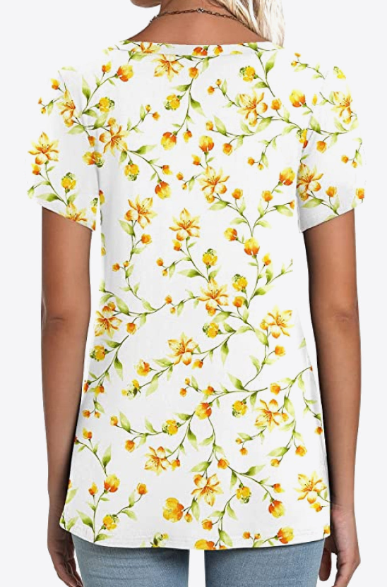 SAMPLE! Printed Petal Sleeve V-Neck Blouse-Timber Brooke Boutique, Online Women's Fashion Boutique in Amarillo, Texas