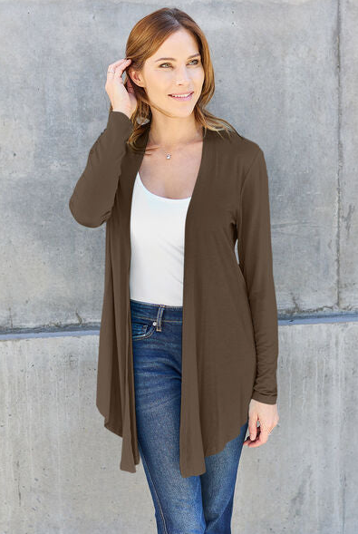 SAMPLE! Basic Bae Full Size Open Front Long Sleeve Cardigan-Timber Brooke Boutique, Online Women's Fashion Boutique in Amarillo, Texas