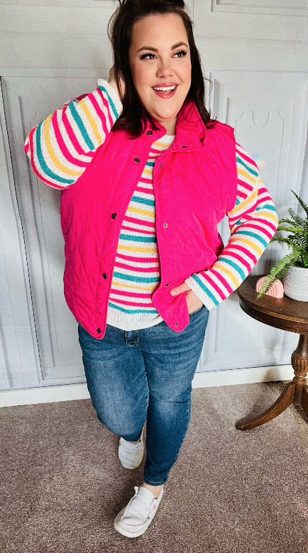 SAMPLE! You Got This Hot Pink High Neck Quilted Puffer Vest-Timber Brooke Boutique, Online Women's Fashion Boutique in Amarillo, Texas