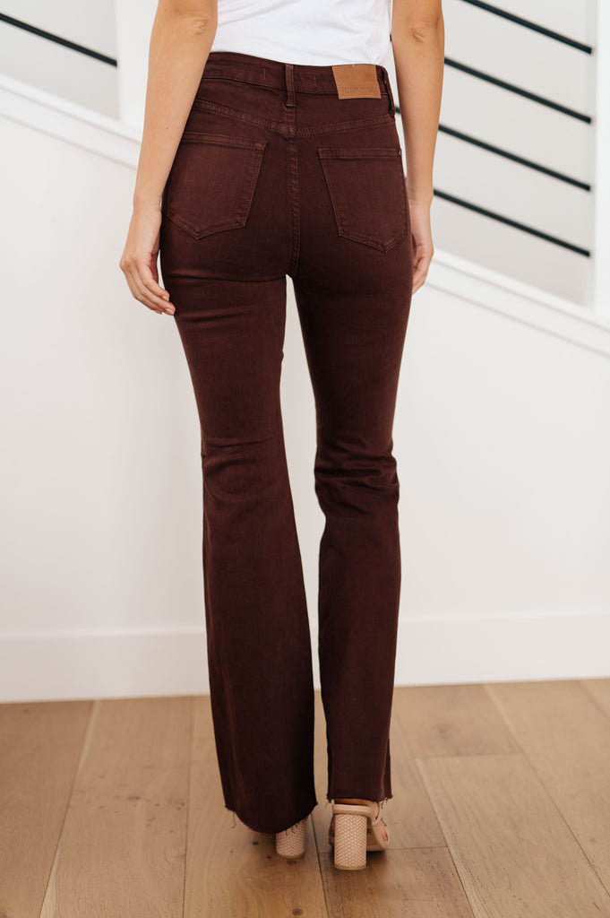 Sienna High Rise Control Top Flare Jeans in Espresso-Denim-Timber Brooke Boutique, Online Women's Fashion Boutique in Amarillo, Texas