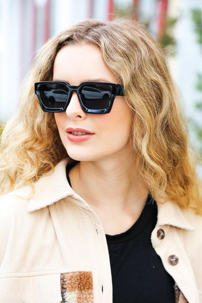 Black Thick Frame Rectangle Sunglasses-Timber Brooke Boutique, Online Women's Fashion Boutique in Amarillo, Texas