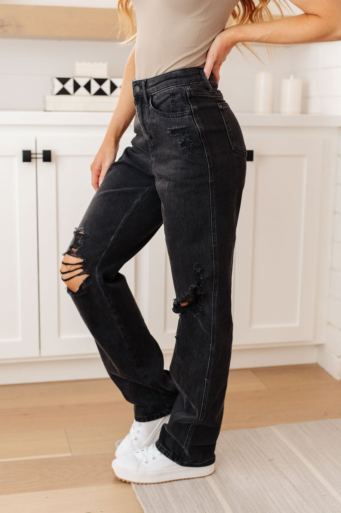 Susannah High Rise Rigid Magic 90's Distressed Straight Jeans in Black-Womens-Timber Brooke Boutique, Online Women's Fashion Boutique in Amarillo, Texas