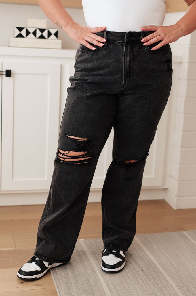 Susannah High Rise Rigid Magic 90's Distressed Straight Jeans in Black-Womens-Timber Brooke Boutique, Online Women's Fashion Boutique in Amarillo, Texas