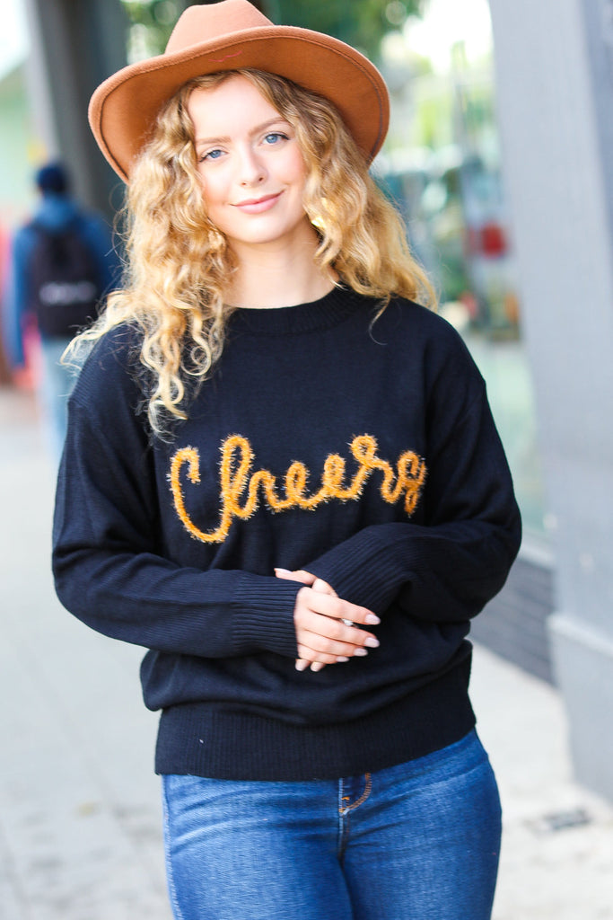 Take Note Black Embroidery "Cheers" Oversized Knit Top-Sweaters-Timber Brooke Boutique, Online Women's Fashion Boutique in Amarillo, Texas