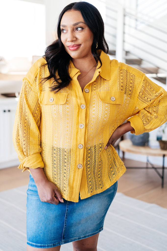 Sweeter Than Nectar Lace Button Down in Honey-Womens-Timber Brooke Boutique, Online Women's Fashion Boutique in Amarillo, Texas