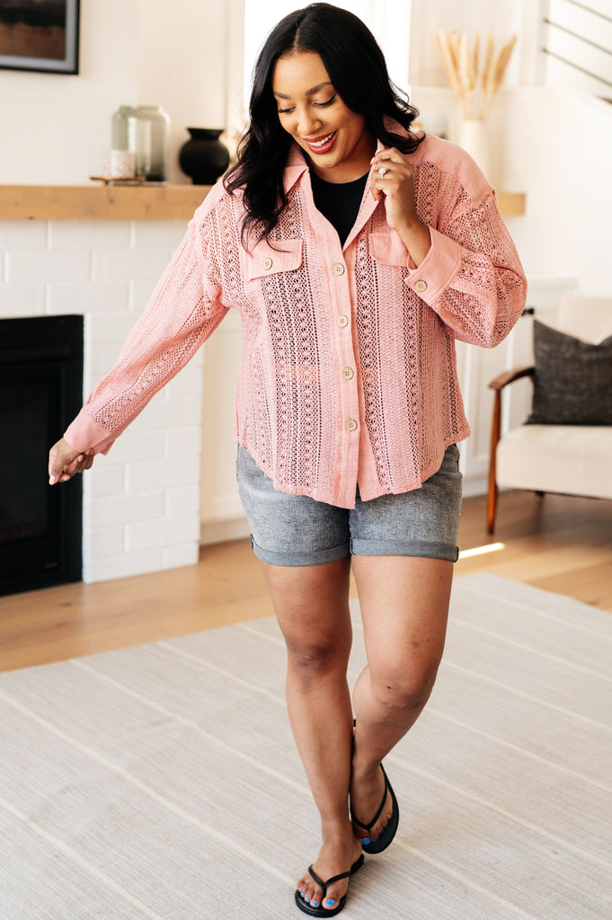 Sweeter Than Nectar Lace Button Down in Rose-Womens-Timber Brooke Boutique, Online Women's Fashion Boutique in Amarillo, Texas