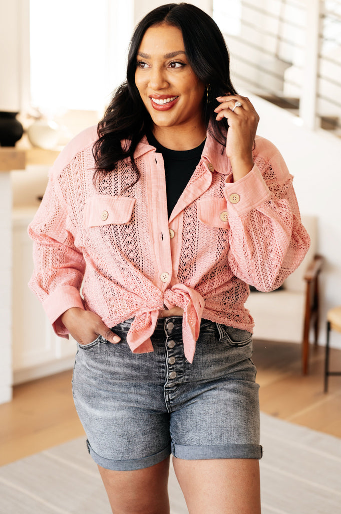 Sweeter Than Nectar Lace Button Down in Rose-Womens-Timber Brooke Boutique, Online Women's Fashion Boutique in Amarillo, Texas