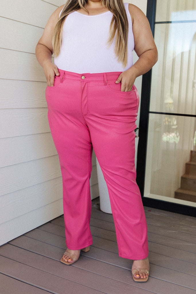 Tanya Control Top Faux Leather Pants in Hot Pink-Womens-Timber Brooke Boutique, Online Women's Fashion Boutique in Amarillo, Texas