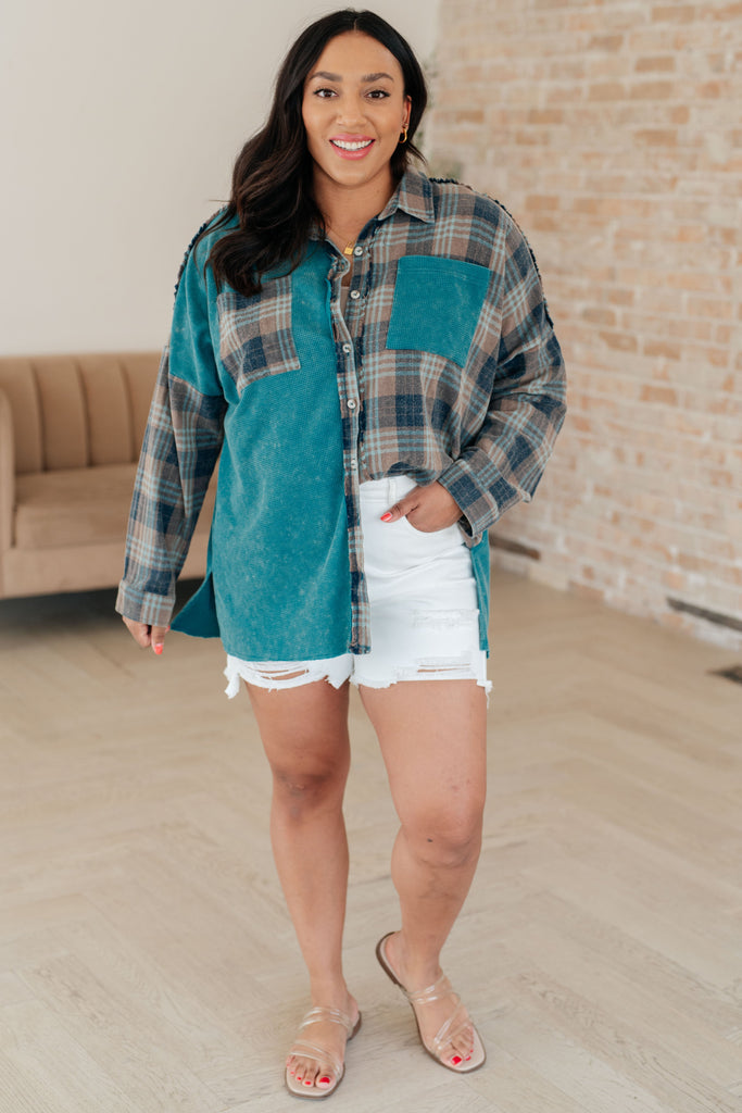 Tied for Time Thermal Plaid Button Up-Long Sleeve Tops-Timber Brooke Boutique, Online Women's Fashion Boutique in Amarillo, Texas