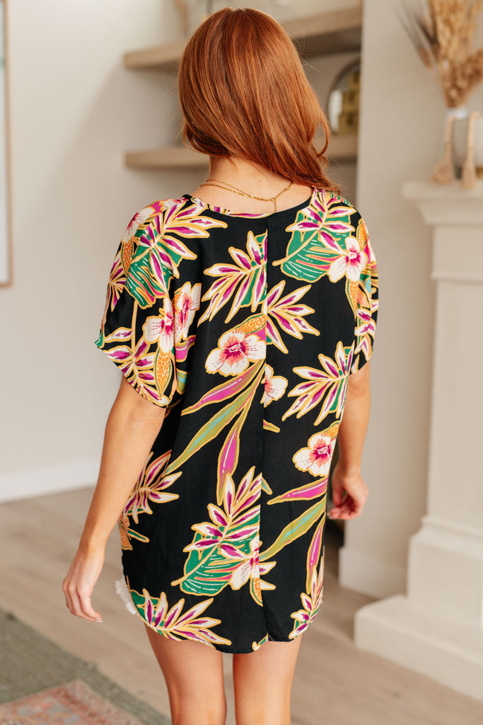 Tropical Bouquet V-Neck Top-Tops-Timber Brooke Boutique, Online Women's Fashion Boutique in Amarillo, Texas