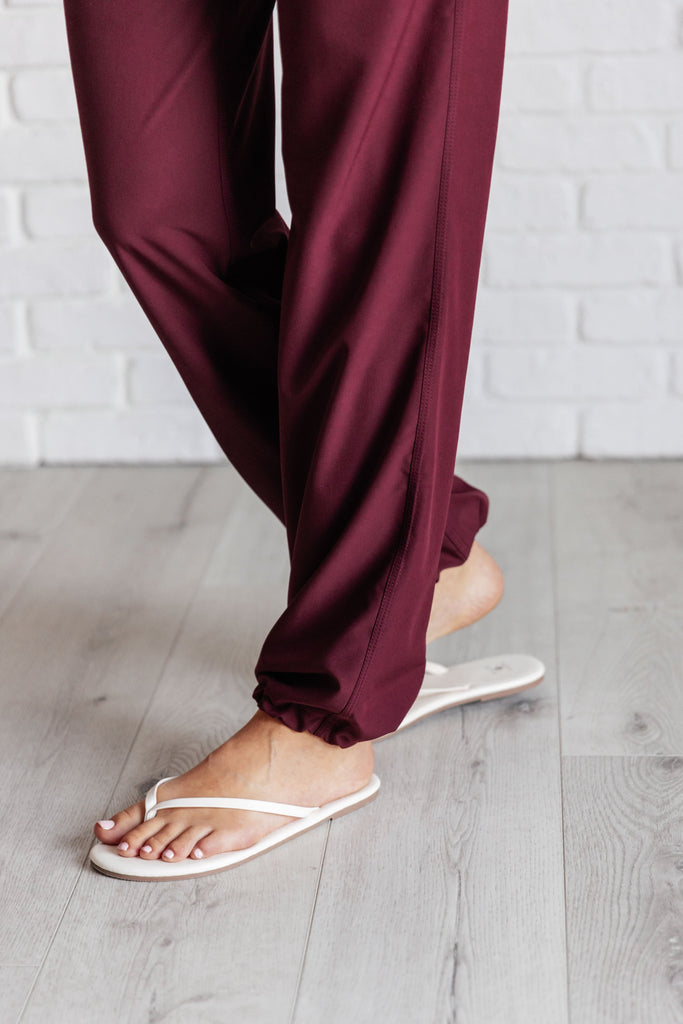 Runner's High Drawstring Joggers in Red Merlot-Athleisure-Timber Brooke Boutique, Online Women's Fashion Boutique in Amarillo, Texas