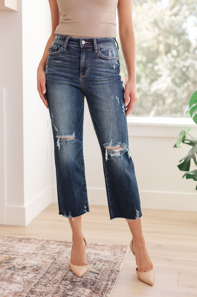 Whitney High Rise Distressed Wide Leg Crop Jeans-Womens-Timber Brooke Boutique, Online Women's Fashion Boutique in Amarillo, Texas