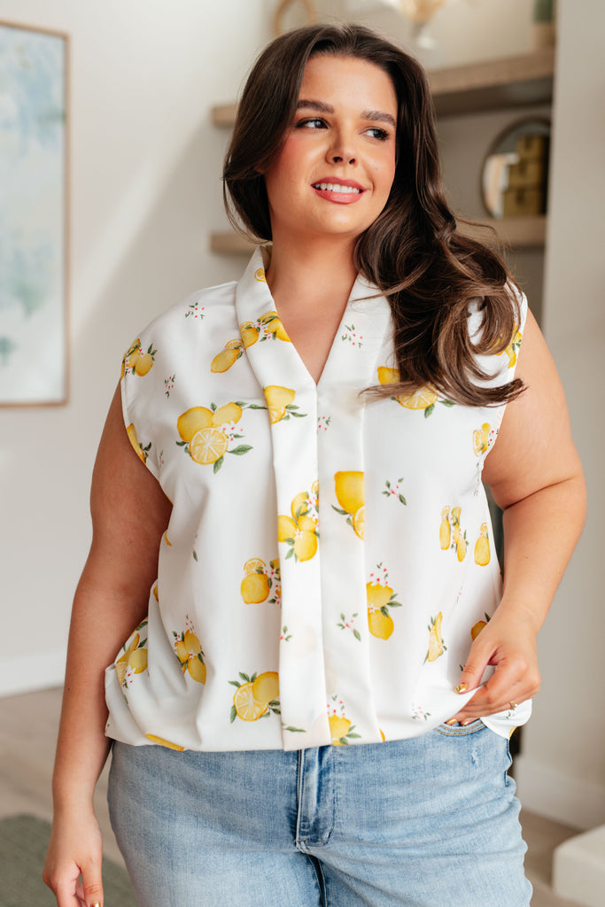 When Life Gives You Lemons Sleeveless Blouse-Tops-Timber Brooke Boutique, Online Women's Fashion Boutique in Amarillo, Texas