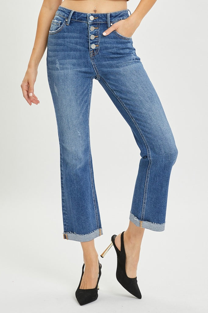 RISEN Full Size Button Fly Cropped Bootcut Jeans-Timber Brooke Boutique, Online Women's Fashion Boutique in Amarillo, Texas