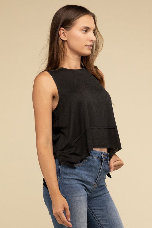 Shark Bite Side Slit Short Sleeveless Top-Timber Brooke Boutique, Online Women's Fashion Boutique in Amarillo, Texas