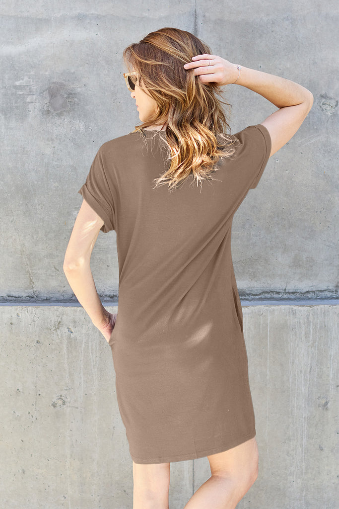 Basic Bae Full Size Round Neck Short Sleeve Dress with Pockets-Timber Brooke Boutique, Online Women's Fashion Boutique in Amarillo, Texas