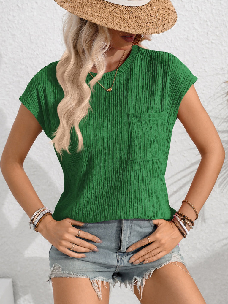 Round Neck Cap Sleeve Blouse-Timber Brooke Boutique, Online Women's Fashion Boutique in Amarillo, Texas