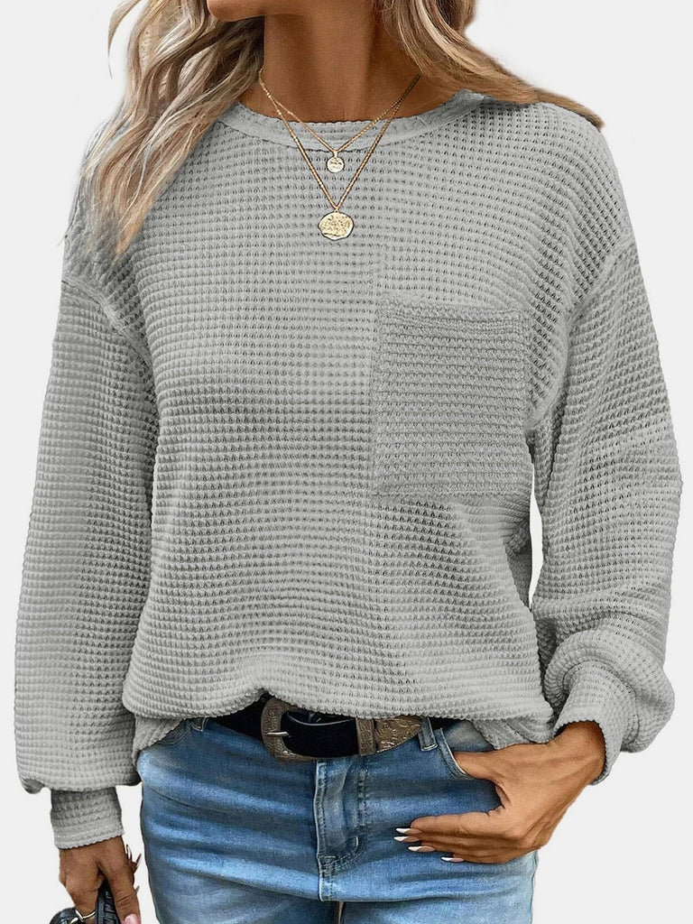 Round Neck Long Sleeve T-Shirt-Timber Brooke Boutique, Online Women's Fashion Boutique in Amarillo, Texas