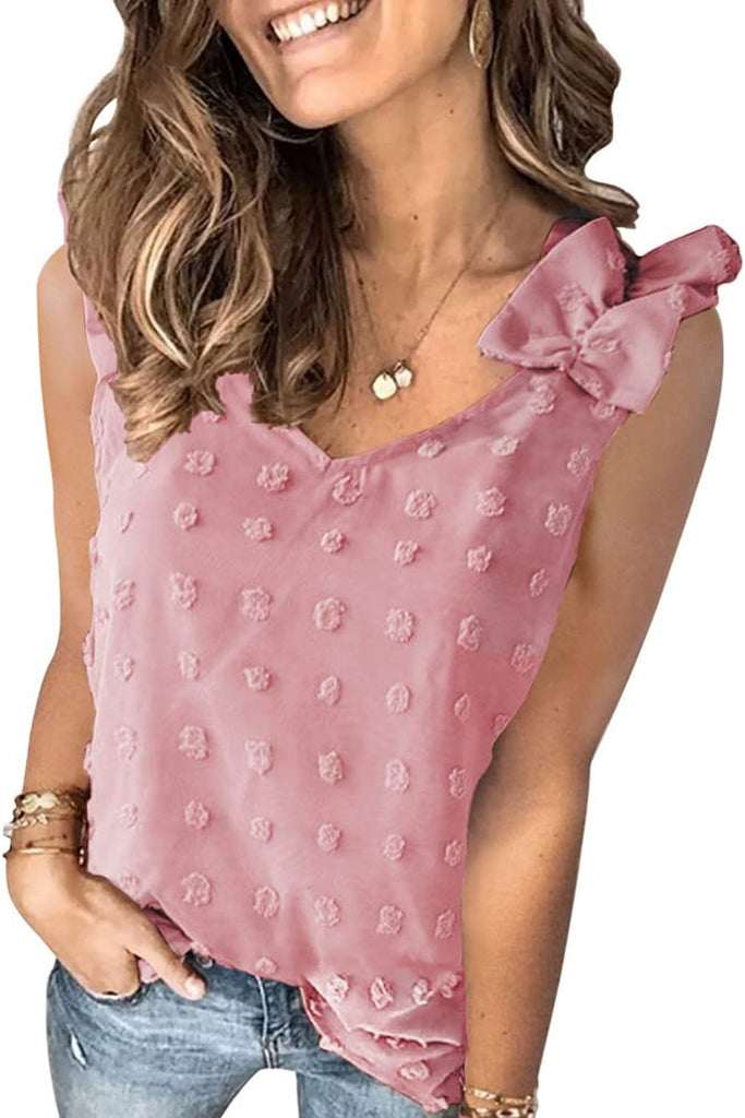 Full Size Swiss Dot V-Neck Tank-Timber Brooke Boutique, Online Women's Fashion Boutique in Amarillo, Texas