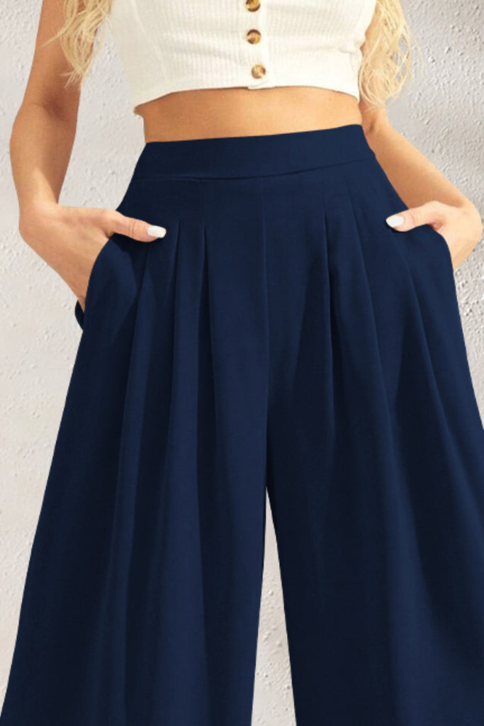 Pocketed High Waist Wide Leg Pants-Timber Brooke Boutique, Online Women's Fashion Boutique in Amarillo, Texas