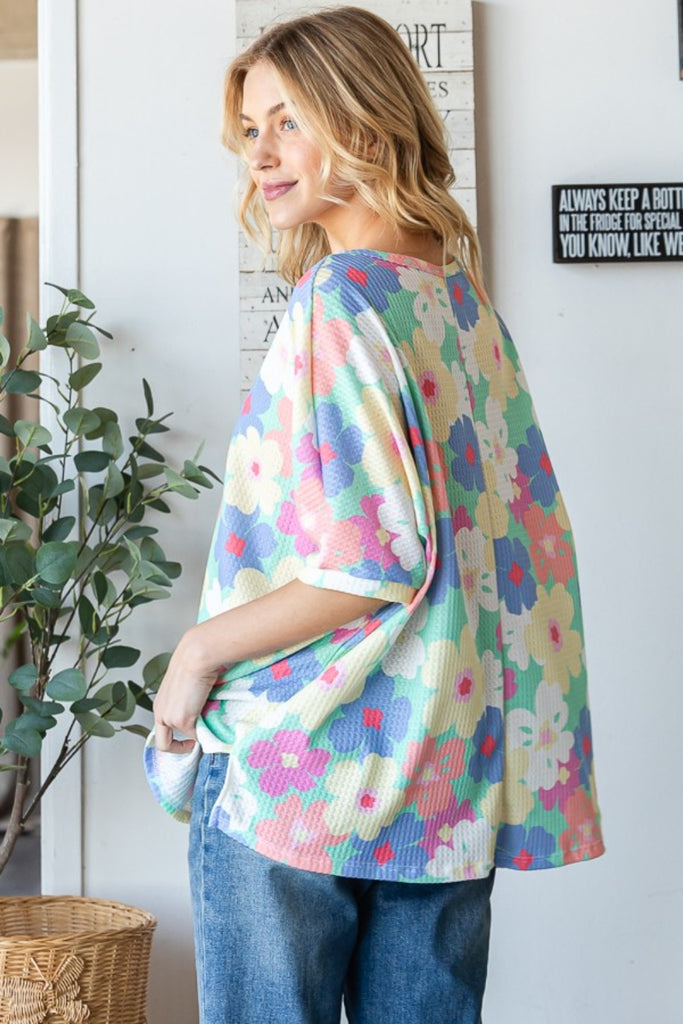 HOPELY Floral Waffle Oversized T-Shirt-Timber Brooke Boutique, Online Women's Fashion Boutique in Amarillo, Texas