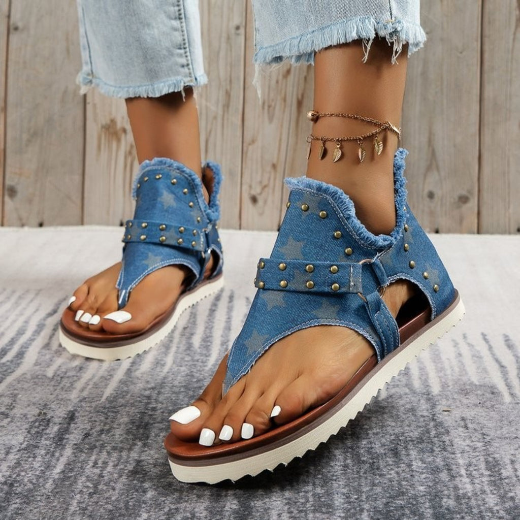 Studded Raw Hem Flat Sandals-Timber Brooke Boutique, Online Women's Fashion Boutique in Amarillo, Texas