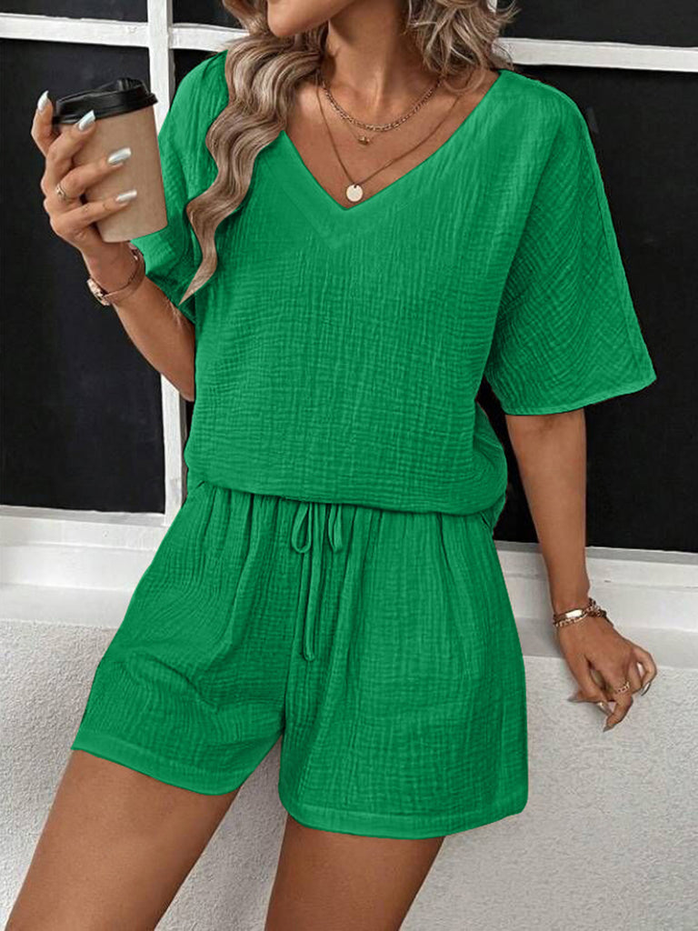 V-Neck Half Sleeve Top and Shorts Set-Timber Brooke Boutique, Online Women's Fashion Boutique in Amarillo, Texas