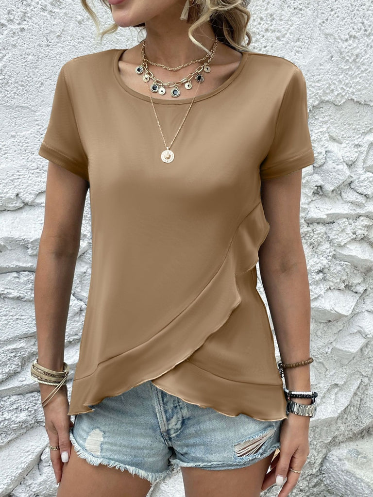 Ruffled Round Neck Short Sleeve Top-Timber Brooke Boutique, Online Women's Fashion Boutique in Amarillo, Texas