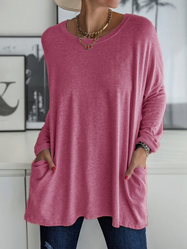 Full Size Round Neck Long Sleeve T-Shirt-Timber Brooke Boutique, Online Women's Fashion Boutique in Amarillo, Texas