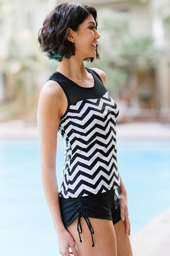 Full Size Chevron Print Ruched Tankini Set-Timber Brooke Boutique, Online Women's Fashion Boutique in Amarillo, Texas