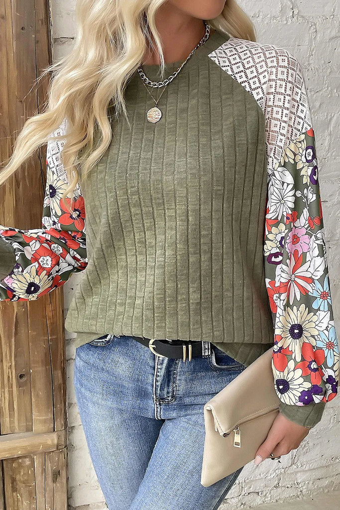 Printed Round Neck Long Sleeve Top-Timber Brooke Boutique, Online Women's Fashion Boutique in Amarillo, Texas