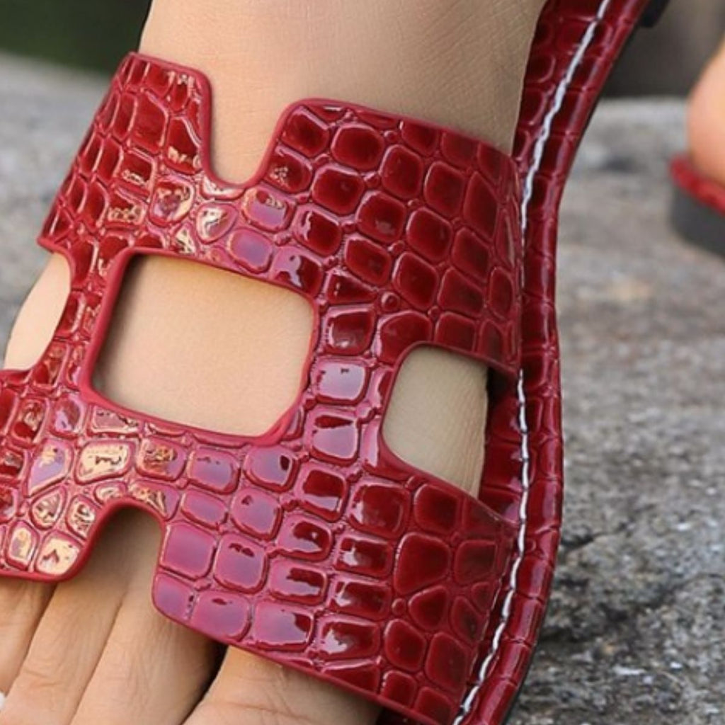 Crocodile Pattern Open-Toe PU Leather Sandals-Timber Brooke Boutique, Online Women's Fashion Boutique in Amarillo, Texas