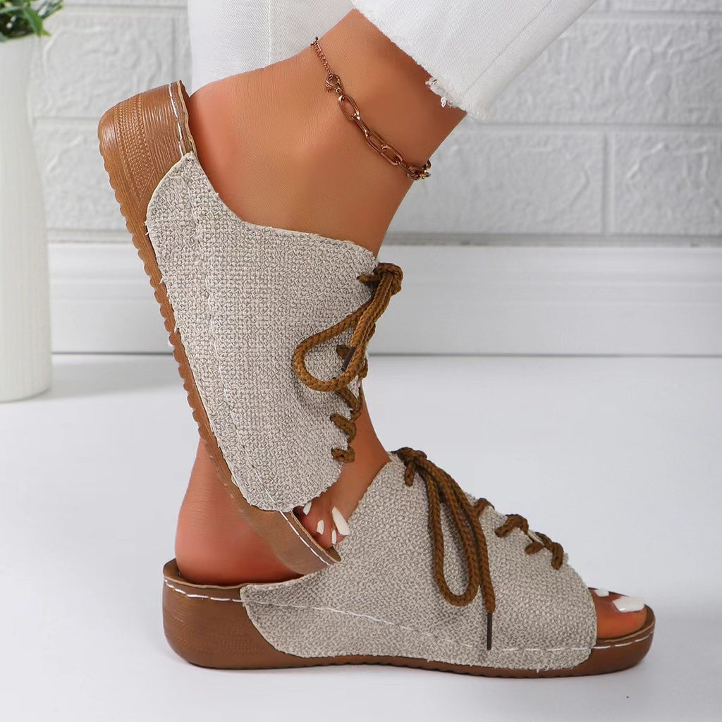 Lace-Up Open Toe Wedge Sandals-Timber Brooke Boutique, Online Women's Fashion Boutique in Amarillo, Texas