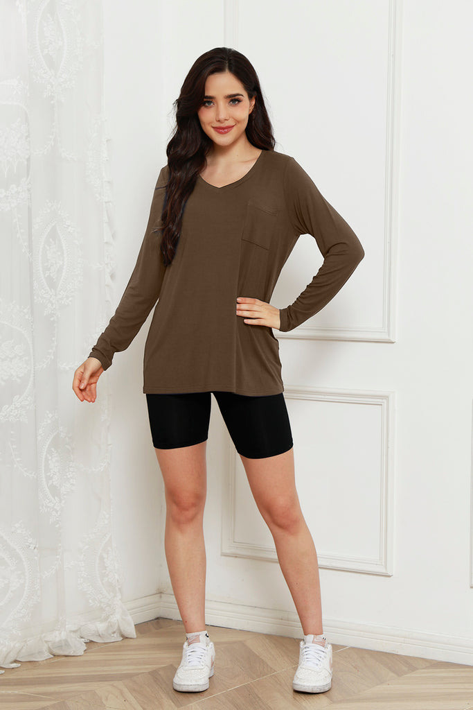 Basic Bae Full Size V-Neck Long Sleeve Top-Timber Brooke Boutique, Online Women's Fashion Boutique in Amarillo, Texas