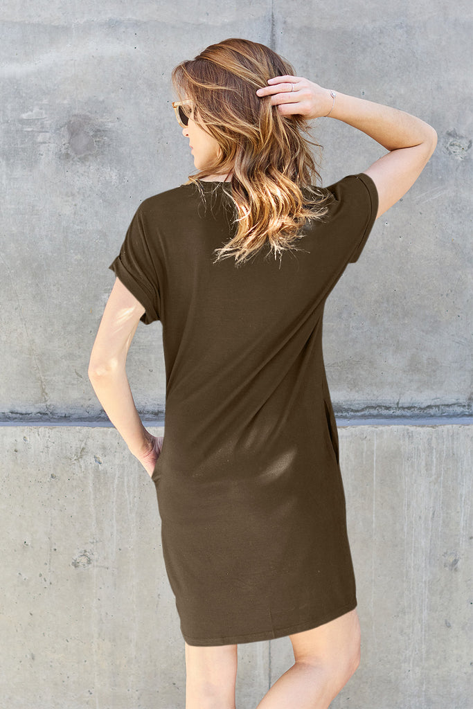 Basic Bae Full Size Round Neck Short Sleeve Dress with Pockets-Timber Brooke Boutique, Online Women's Fashion Boutique in Amarillo, Texas