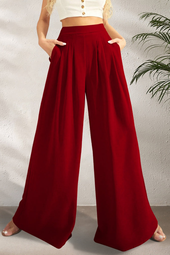 Pocketed High Waist Wide Leg Pants-Timber Brooke Boutique, Online Women's Fashion Boutique in Amarillo, Texas