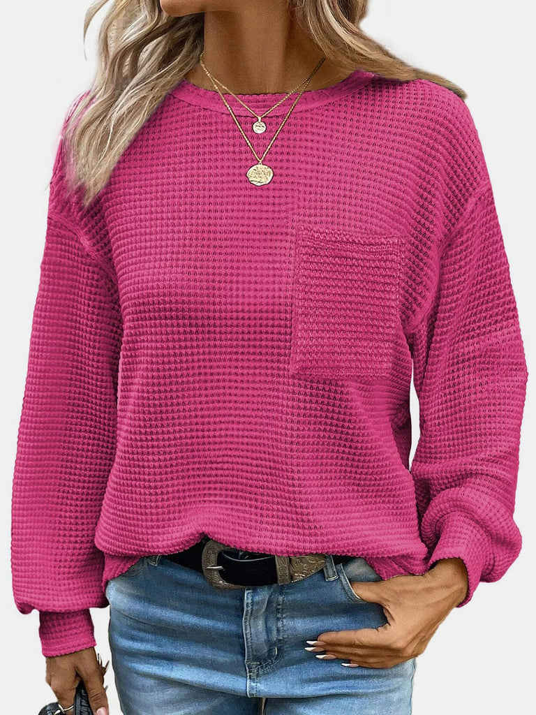 Round Neck Long Sleeve T-Shirt-Timber Brooke Boutique, Online Women's Fashion Boutique in Amarillo, Texas