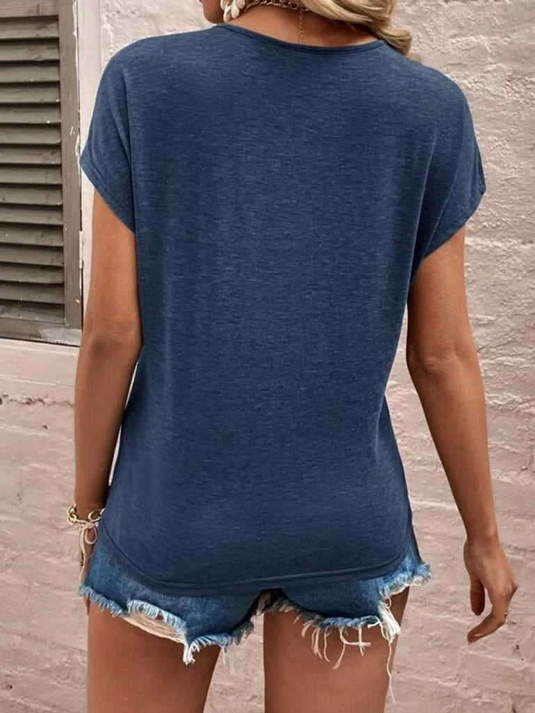 Full Size Lace Detail V-Neck Short Sleeve T-Shirt-Timber Brooke Boutique, Online Women's Fashion Boutique in Amarillo, Texas
