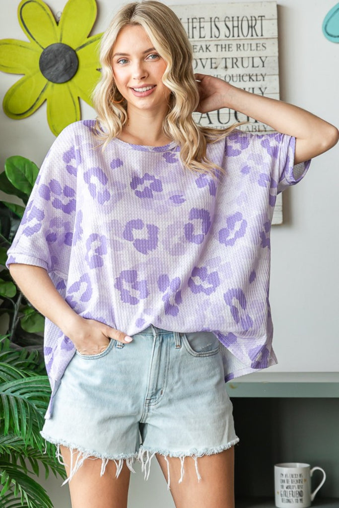 HOPELY Print Waffle Oversized T-Shirt-Timber Brooke Boutique, Online Women's Fashion Boutique in Amarillo, Texas