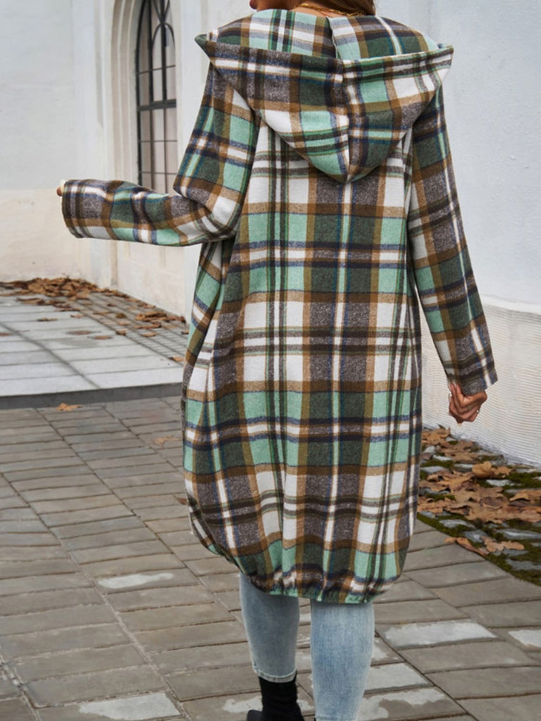 Plaid Zip Up Hooded Coat-Timber Brooke Boutique, Online Women's Fashion Boutique in Amarillo, Texas