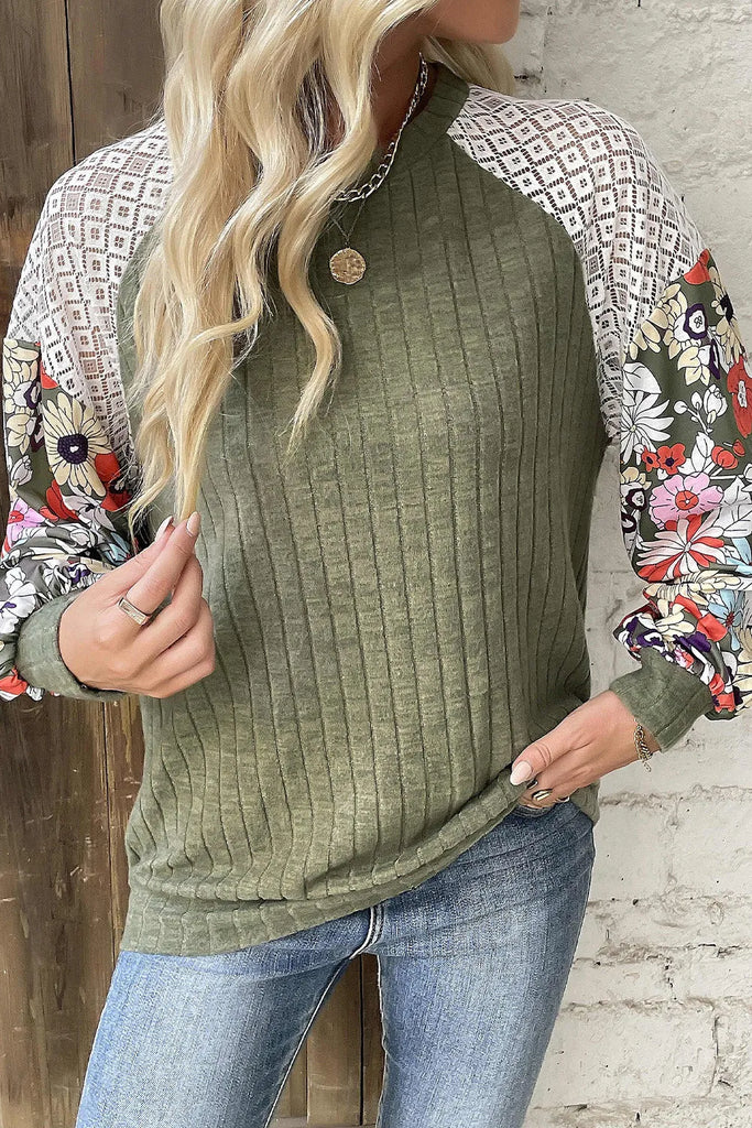 Printed Round Neck Long Sleeve Top-Timber Brooke Boutique, Online Women's Fashion Boutique in Amarillo, Texas