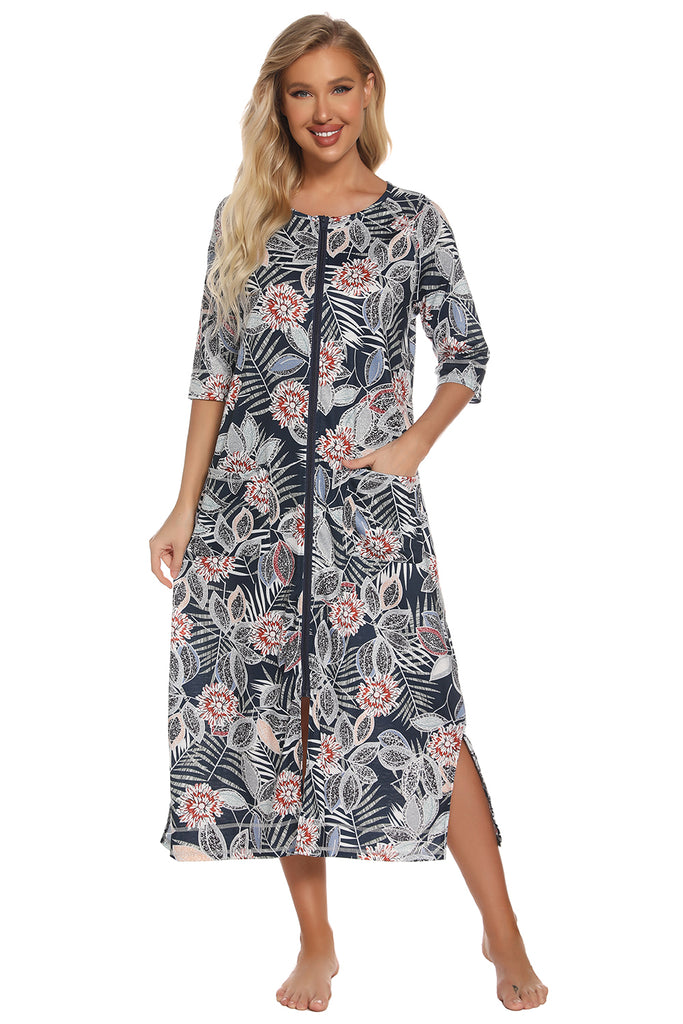 Printed Slit Night Dress with Pockets-Timber Brooke Boutique, Online Women's Fashion Boutique in Amarillo, Texas