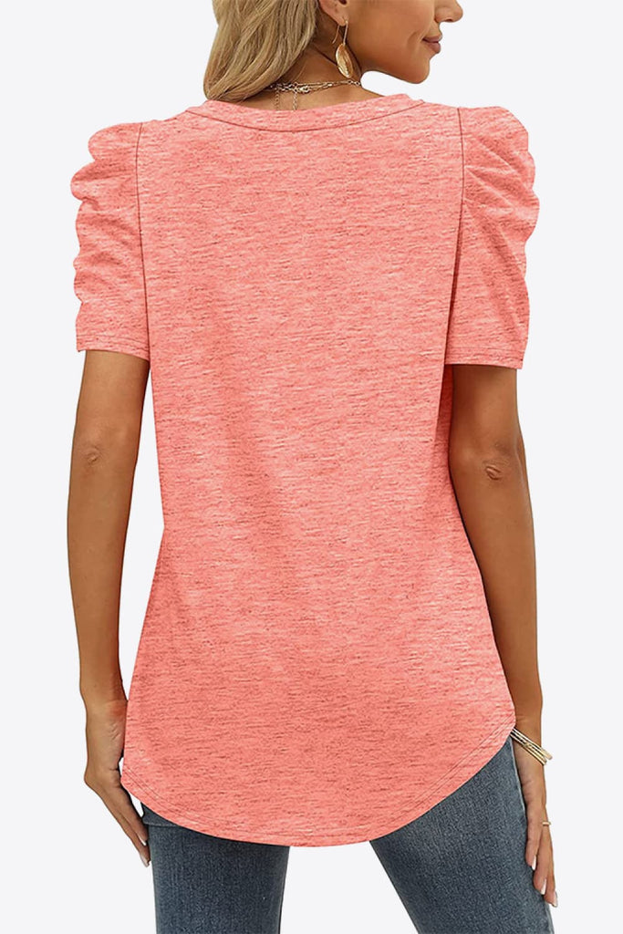 V-Neck Puff Sleeve Tee-Timber Brooke Boutique, Online Women's Fashion Boutique in Amarillo, Texas