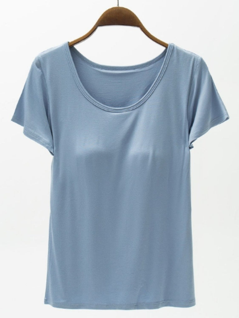 Round Neck Modal T-Shirt with Bra-Timber Brooke Boutique, Online Women's Fashion Boutique in Amarillo, Texas