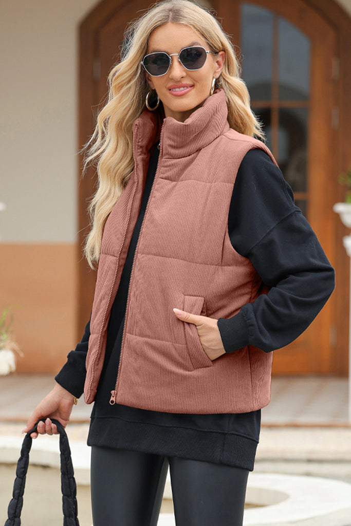 Pocketed Zip Up Turtleneck Vest Coat-Timber Brooke Boutique, Online Women's Fashion Boutique in Amarillo, Texas