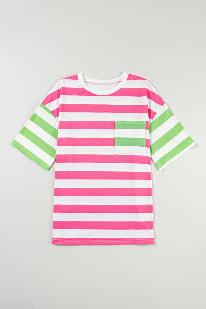 Striped Round Neck Half Sleeve T-Shirt-Timber Brooke Boutique, Online Women's Fashion Boutique in Amarillo, Texas