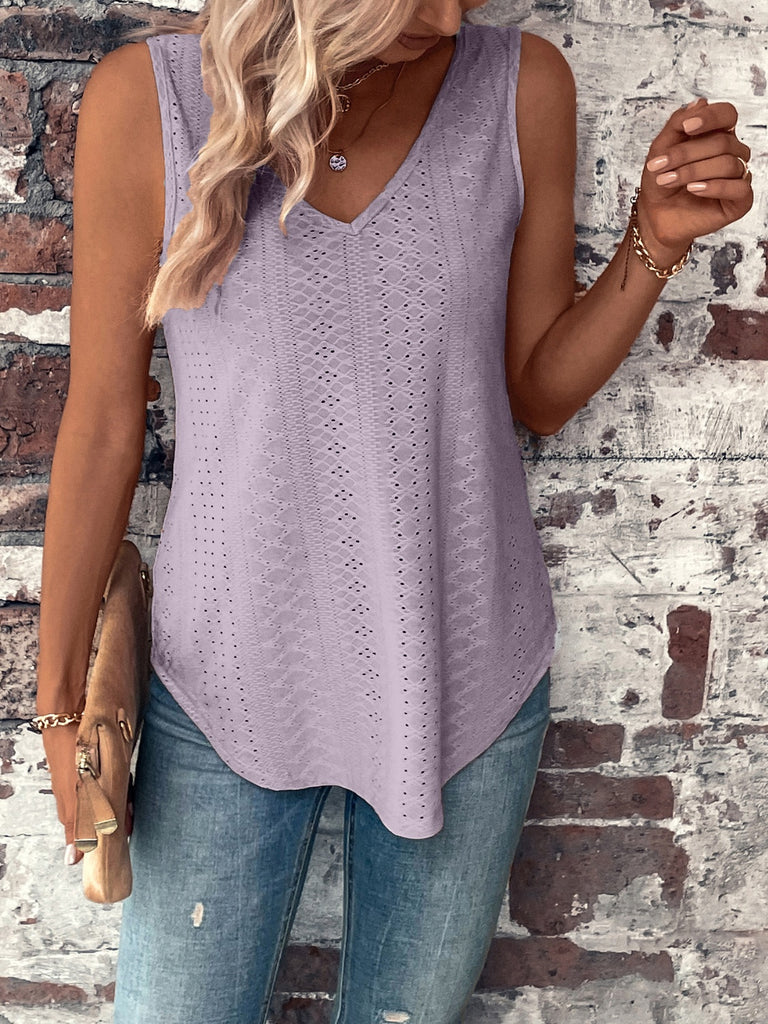 Eyelet V-Neck Wide Strap Tank-Timber Brooke Boutique, Online Women's Fashion Boutique in Amarillo, Texas