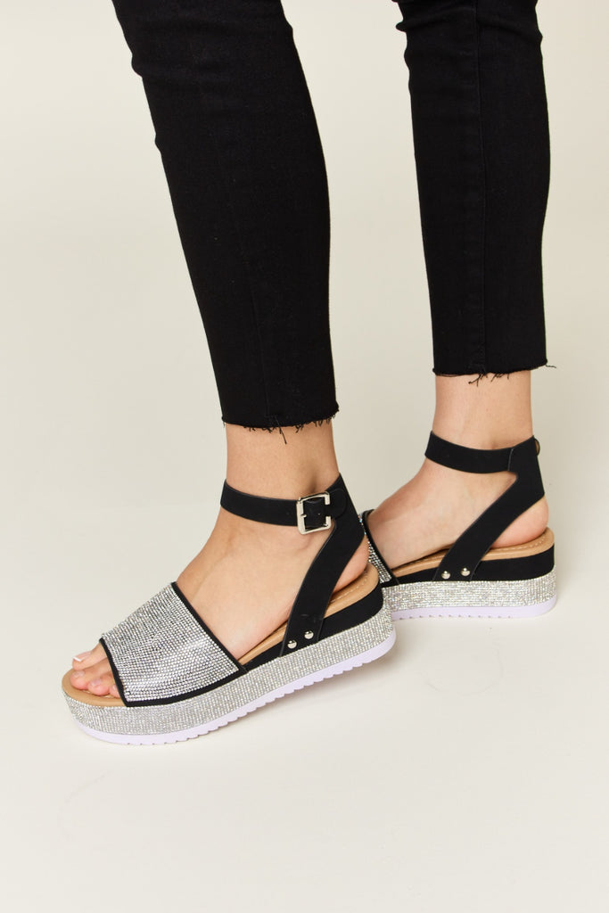 Forever Link Rhinestone Buckle Strappy Wedge Sandals-Timber Brooke Boutique, Online Women's Fashion Boutique in Amarillo, Texas